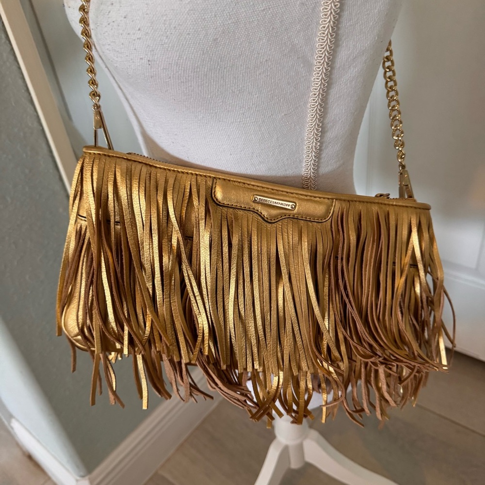 Rebecca Minkoff Finn Fringe Crossbody Bag Leather Boho Convertible Clutch EUC - Picture 5 of 10